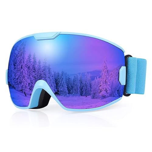 nanologi Skibrille, Ski Goggles Kinder Jungen Snowboardbrille, Doppel-Objektiv OTG Schutz Anti-Beschlag Winddicht Schutzbrille Helmkompatibel Sonnenbrille für Skifahren Fahrrad Skaten VLT18% - Blau von Generic