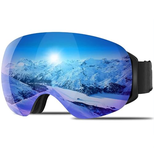 nanologi Skibrille, VLT14% Ski Goggles Jungen Erwachsene Snowboardbrille, Doppel-Objektiv OTG Schutz Anti-Beschlag Winddicht Ski Schutzbrille Helmkompatibel Sonnenbrille für Skifahren Fahrrad - Blau von Generic