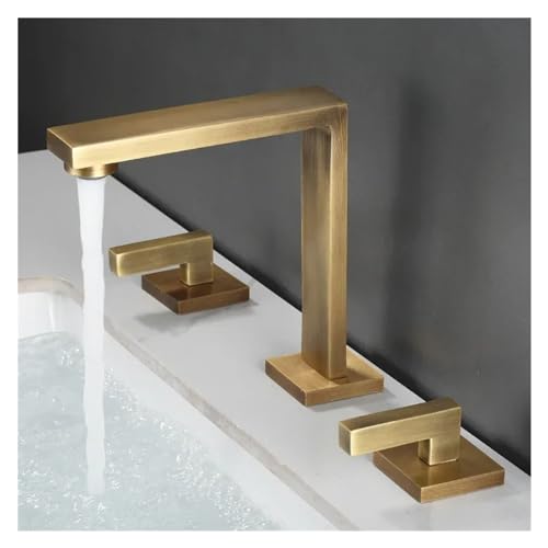 shower head Gebürstetes Gold, Waschbecken-Wasserhahn, massives Messing, drei Löcher, Pistolengrau, Badezimmer-Wasserhahn, Kalt- und Warmwasser, schwarze Mischbatterie, 3-teilig, Küchenspüle-Wasserhahn von Generic