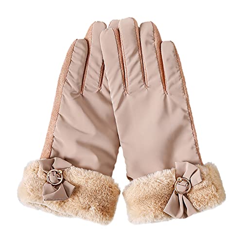 warme Handschuhe Outdoor-Reiten Fahren niedlicher Bogen Plus -Touchscreen-rutschfeste Handschuhe Zigarettenhalter Kurz (Khaki, One Size) von Generic