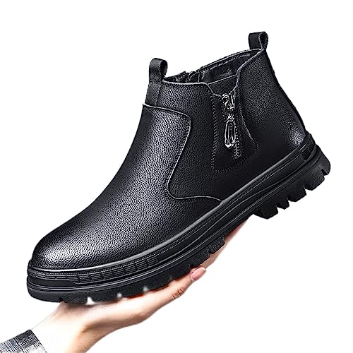 Winter warme und praktische Schuhe Motorradstiefel Mann Winterstiefel Pelz warm männlich lässig echte Schuhe Designer Herren Kleid Boot handgemachter Reißverschluss von Generic