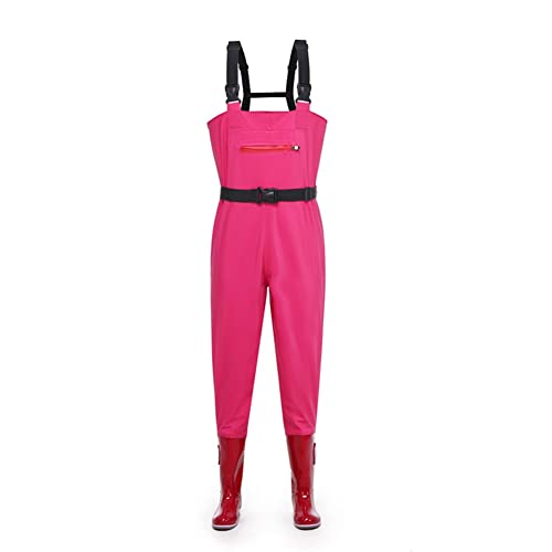 watthosen Damen wasserdicht Wathose Für Frauen Wathose Mit Stiefeln wasserdichte Atmungsaktive Crosswater Trägerhose (Farbe : Rose, Größe : 38) von Generic