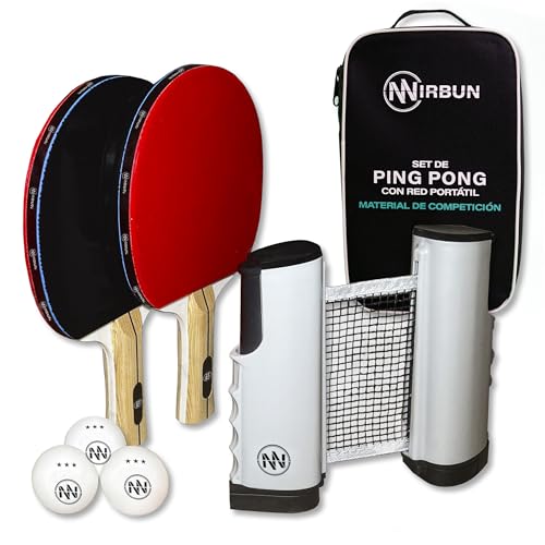 NIRBUN Tischtennisschläger Set mit ausziehbarem Netz, Tischtennisschläger Profi, 3-Sterne-Tischtennisbälle, Verstellbares Tischtennisnetz für jeden Tisch, Tragbares Tischtennis (Set 2 Spieler) NIRBUN Tischtennisschläger Set mit ausziehbarem Netz, Tischtennisschläger Profi, 3-Sterne-Tischtennisbälle, Verstellbares Tischtennisnetz für jeden Tisch, Tragbares Tischtennis (Set 2 Spieler) von NIRBUN