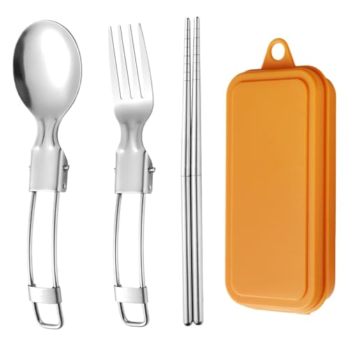 Camping-Silber-Set, tragbares Silber-Set mit Etui, faltbares Lunch-Besteck-Set für die Arbeit – Wiederverwendbares Camping-Besteck-Set aus Edelstahl von Générique