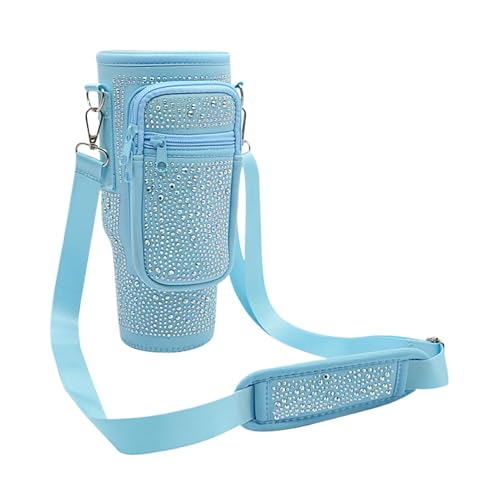 Générique Rhinestone Water Bottle Carrier, Shining Insulated Coffee Cup Holder with Phone Pocket, Portable Water Bottle Protective Cover, Insulated Cup Holder with Strap for Kids Adults, blau, Se von Générique