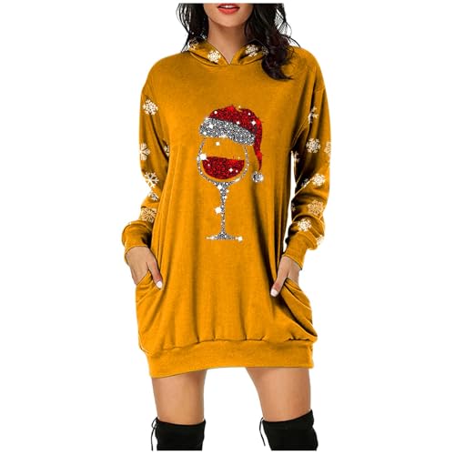 Générique Weihnachtskleid für Damen, Kapuzen-Sweatshirt, Langarm, Weihnachtspullover, mit lustigem Outfit, bedruckt, Xmas-Kleid, Weihnachts-Sweatshirt, Pullover, Partykleid von Générique