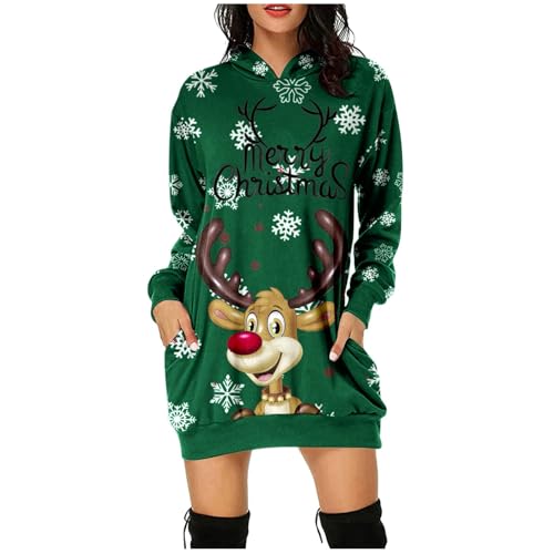 Générique Weihnachtskleid für Damen, Weihnachts-Sweatshirt, Langarm, Weihnachtspullover, mit lustigem Outfit, bedruckt, Xmas-Kleid, Weihnachts-Sweatshirt, Weihnachtspullover von Générique