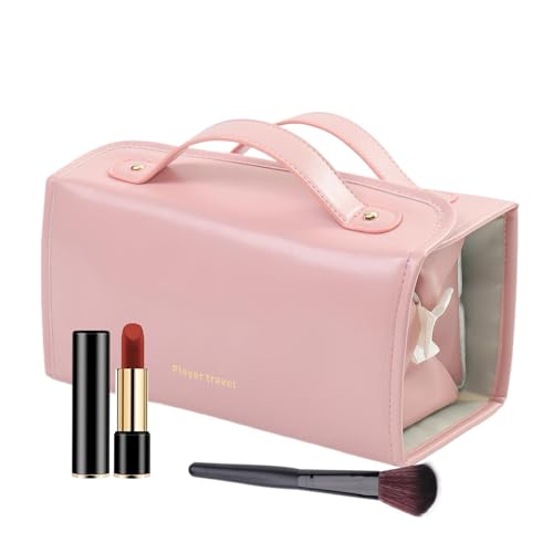 Makeup Brush Holder auf Reisen, Roll-up Kosmetiktasche, tragbar, Make-up Brush Holder, PU Leather Toiletry Bag, Clear Compartment Organizer, Travel Makeup Brush Case, Foldable Makeup Bag, Pink, Se von Générique