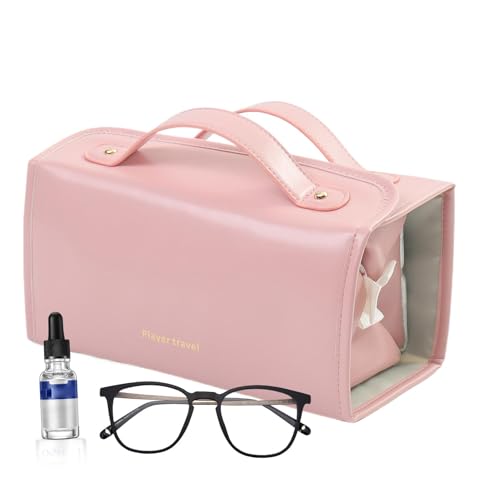 Pinseltasche, Reisetasche, Roll-Up Makeup Bag, faltbar, Make-up-Tasche mit abnehmbaren transparenten Fächern für Pinsel und Stoff, 22 x 10 cm, mehrfarbig, Pink, Se référer au descriptif, Siehe von Générique