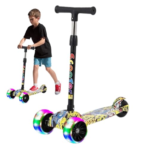 Tretroller für 3 , klappbarer Roller mit farbigem Graffiti, breiter Hinterbremse und spezieller Lenkerhülle, neigbarer Lenker-Scooter für und Aktivitäten von Générique