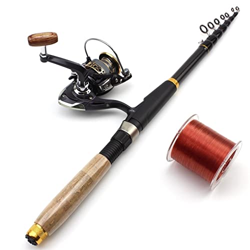 1,8 M-3,6 M Carbon Teleskop Angelrute Tragbare Spinning Angelrute und Rolle Angelschnur Kombination Pole Reise Meer Stange(2.7m and Reel) von Generisch