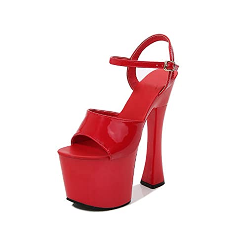 17 cm/6,69 zoll damen-peep-offene zehen-plattform, dicker absatz, gladiator-knöchelriemen-sandalen, sexy pole-tänzer-stripper-plattform-absatz-schuhe für hochzeit, party, abschlussball, club von Generisch