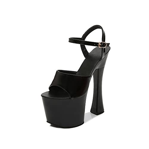 17 cm/6,69 zoll damen-peep-offene zehen-plattform, dicker absatz, gladiator-knöchelriemen-sandalen, sexy pole-tänzer-stripper-plattform-absatz-schuhe für hochzeit, party, abschlussball, club von Generisch