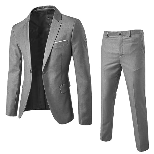 2-Teilig Herrenanzug Herren 3-Teilig Stretch Fit AnzüGe Slim Hochzeit AnzüGe Regular Modern Jacket FüR Business Sportliche Suits Komplett Outfit MäNner Anzug Set Herren Grau，M von Generisch