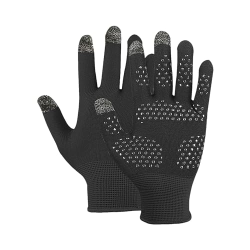 2 x Handschuhe – Nylon-Fahrradhandschuhe, vielseitiges Design, Thermo-Winter-Laufhandschuhe mit rutschfester Silikon-Handfläche, wasserdichte Fahrradhandschuhe zum Reiten im Freien, Schwarz, Grau von Generisch