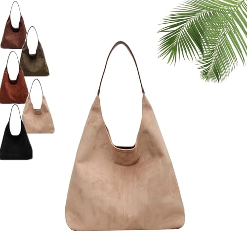 2024 Wildleder Taschen für Frauen, Wildleder Hobo Taschen, braune Leder Geldbörse Wildleder Hobo Umhängetasche, große Retro Wildleder Umhängetasche Reise Einkaufstasche (Beige) von Generisch