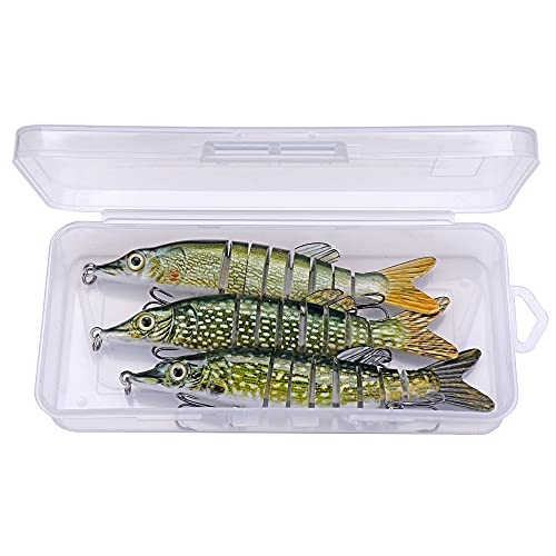 3/5 stücke lebensechte Pike wobblers Sets 12,5 cm 18g 8-Segmente Gelenk künstlicher Köder für Pike Fishing Tackle Sinking Lures(3pcs Combo A) von Generisch