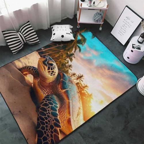 3D-bedruckter Teppich, Schildkröten-Teppich, Wohnzimmerteppich, Heimdekoration, weicher Flanell-Teppich, leicht zu reinigen, mit rutschfester Unterseite (Stil 4,160 x 220 cm) von Generisch