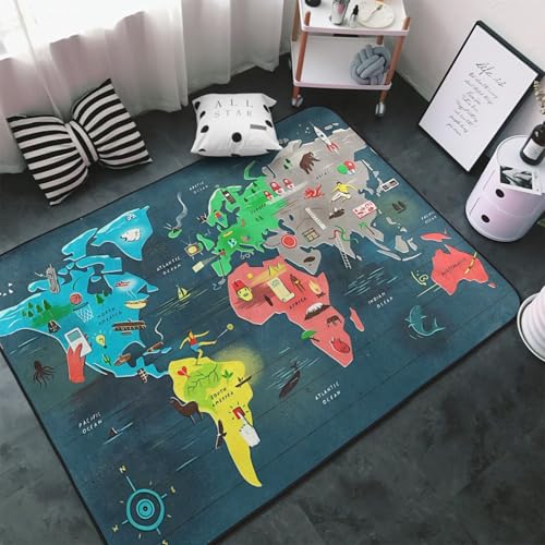 3D-bedruckter Teppich, Weltkarte, bedruckter Teppich, weicher Flanell-Teppich, Wohnzimmer, Schlafzimmer, Teppich, Schlafzimmer, Teppich, rutschfester Teppich (Stil 4,100 x 140 cm) von Generisch