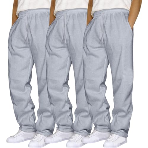 3PC Jogginghose Herren Baggy Aestethic Sweatpants Einfarbig Skateboard Hosen Elastische Taille Arbeitshosen Straight Sweathose Große Größen Cargohose Sport Hose Haremshose Trainingshose von Generisch