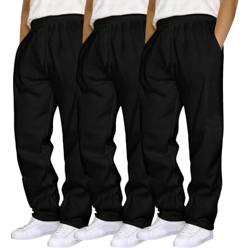 3PC Jogginghose Herren Baggy Aestethic Sweatpants Einfarbig Skateboard Hosen Elastische Taille Arbeitshosen Straight Sweathose Große Größen Cargohose Sport Hose Haremshose Trainingshose von Generisch