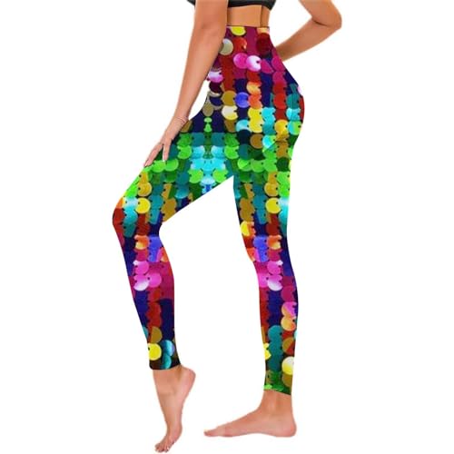 80er Leggings Damen Weiche Kostüm Mädchen Freizeithose Fasching Jogginghose 90er Radlerhose Pailletten Leggings Mottoparty Disco Outfit Lustige Yogahose Slim Fit Jeggings von Generisch