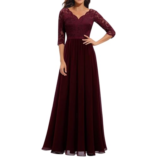 Abendkleid Abendkleider Ballkleider Damen Lang Abendkleider V-Ausschnitt Hochzeit Brautjungfernkleider Elegant Für Hochzeit Festliche Kleider Für Hochzeit 02 Rot L von Generisch