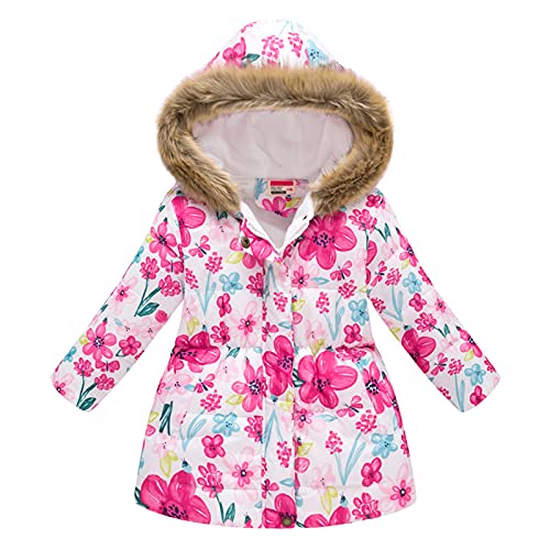 Adventskalender 2024 Mädchen, Winterjacke Mädchen Bunt Blumen Bedrucktes Wintermantel Softshellanzug Daunenjacke Skijacke Schneeanzug Puffer Jacke Thermal Mantel Thermojacke Kapuzenjacke von Generisch