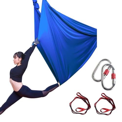 Aerial Yogatuch, Yoga Vertikaltuch 5m, Low Stretch Aerial Silks, Yogatuch Zum Aufhängen, Akrobatik Tuch, Trapez Schaukel, Yoga Swing Set, Yogatücher für Erwachsene, Akrobatik Zubehör(Blau) von Generisch