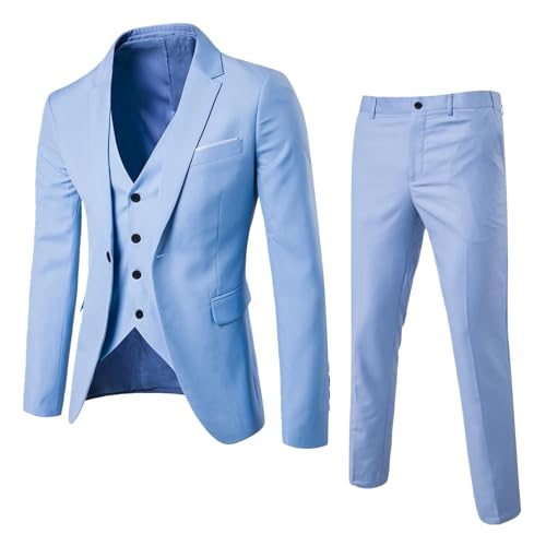 Angebot Herrenanzug 3-Teilig Slim Fit Herren Stretch AnzüGe Hochzeit AnzüGe Regular Modern Jacket MäNner Sportliche Suits Outfit Anzug Set Herren 02 02 Himmelblau,L von Generisch