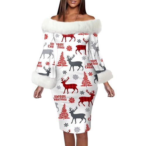 Angebote Des Tages Heute Blitzangebote, Weihnachtskleid Damen Mit Pelzkragen Weihnachtspullover Schöne Kleider Christmas Dress Festival Weihnachtskleidung Winter Bodycon Lustig Weihnachtsoutfit Sexy von Generisch