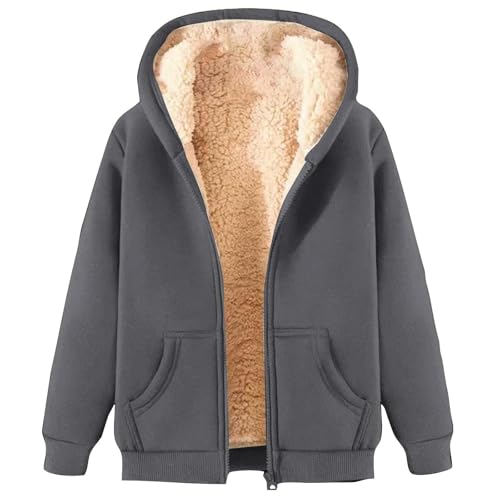 Angebote Tages Blitzangebote Fleecejacke Damen Warme Winterjacke Strickjacke Mit Reissverschluss Flauschjacke Teddy Jacke Outdoor Warm Gefüttert Fleece Pullover Dicke Dunkelgrau，XXL von Generisch