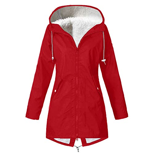 Angebote Tages Blitzangebote Sweatjacke Damen Winterpullover Warm Fleecepulli Plüschjacke Teddy Teddyfell Jacke Warme Winterjacke Gefüttert Fleecejacke Teddyfleece Lange Rot，5XL von Generisch