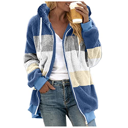 Angebote Tages Blitzangebote Winterjacke Damen Warm Hoodie Jacke Wollfleece Fleece Pullover Outdoor Teenager Herbstjacke Mädchen Flauschige Fleecejacke Warme Gefüttert Blau，4XL von Generisch