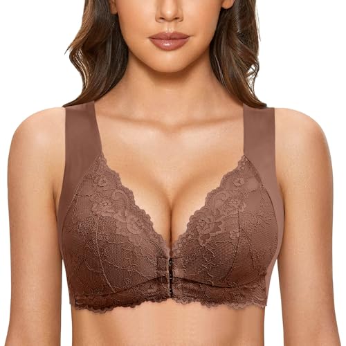 Angebote des Tages Heute, BH Damen Vorderverschluss Spitzen Ohne Bügel Bustier - Push Up Soft Bra Verschluss Vorne Große Größen BHS Gepolstert Bralette Entlastungs Bügelloser Nahtlose Komfort BH von Generisch