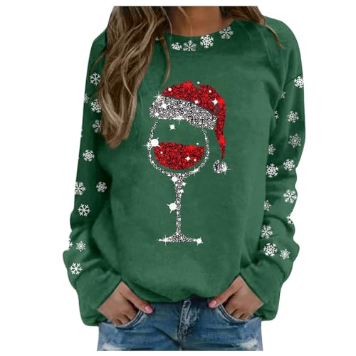 Angebote des Tages Heute，Weihnachtspullover，Weihnachtspullover Damen Ausgefallene Pullover Personalisiert Sweatshirt Weihnachten Ugly Christmas Sweater Große Größen Grün，XXL von Generisch