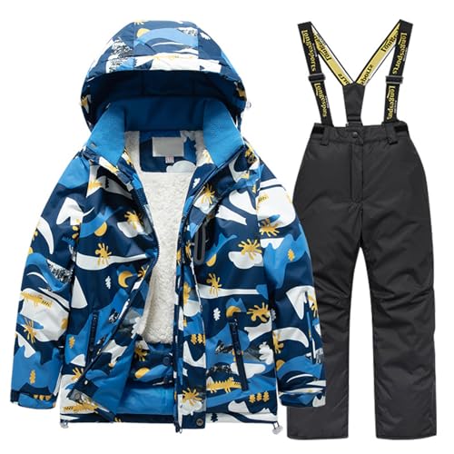 Angebote des Tages Heute Blitzangebote, Skianzug Kinder 2 Teilig Set Thermoanzug Warm wasserdichte Schneeanzug Winter Snowboard Set Thermo Overall Gefüttert Skibekleidung Ski Anzug Langlaufski Set von Generisch