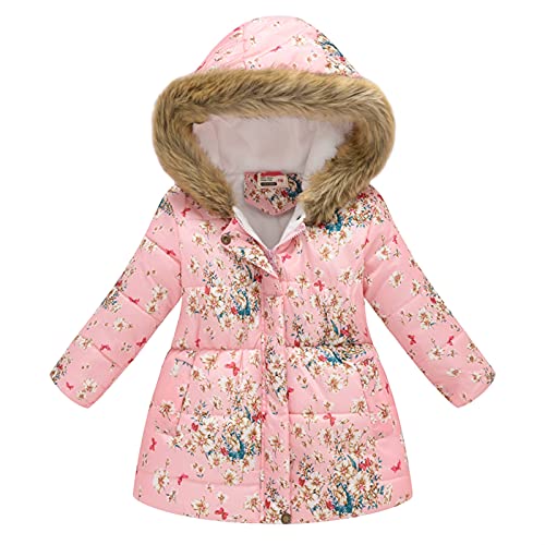 Angebote des Tages Heute Blitzangebote, Winterjacke Mädchen Blumen Bedrucktes Wintermantel Bunt Softshellanzug Daunenjacke Skijacke Schneeanzug Puffer Jacke Kapuzenjacke Thermal Mantel Thermojacke von Generisch