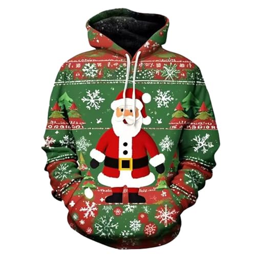 Angebote des Tages Heute blitzangebote Weihnachts Hoodie Herren Weihnachtsmann Weihnachtspullover Hässlich Weihnachtspulli Lustig Backprint Weihnachten Männer Ugly Green 4XL von Generisch