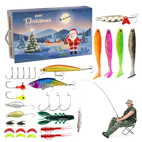 Angelköder-Set, Angelköder-Set - Reise-Angelköder-Set - Urlaubs-Angelhaken und Köder mit Tackle-Box inklusive Köder, Jig-Haken, Gummiköder für Barsch-Forellen-Lachs von Generisch