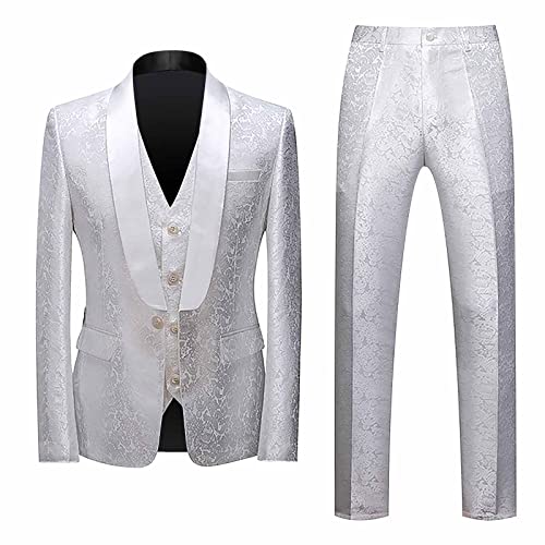 Anzüge Für Herren Hochzeitsanzug Anzug Vintage Slim Fit Herrenanzug Charmant Sportliche Hosenanzug Elegant Business Anzugjacke Sakko Übergröße Blazer Hose Outfit 2 Teiliger Weiß 4XL von Generisch