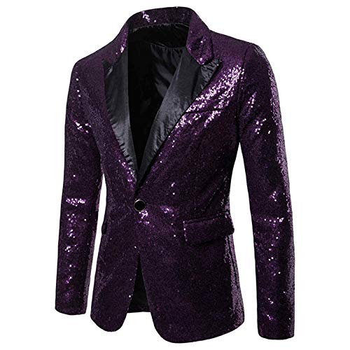 Anzüge Herren Glitzer Anzug - Pailletten-Jacke Oversized Blazer Slim Fit Große Größen Regular Anzugjacken Pailletten Sakko EIN-Knopf Hochzeit Mantel Karneval Smokingjacke Silvester Party Kostüm von Generisch