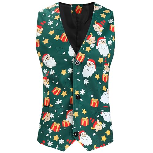 Anzug Weste Herren 3D Weihnachten Bedruckte Elegant Westen - Vest Shirts Lustig Jacke Anzugwesten Multi Taschen Weihnachtsdruck Business Tops Herrenwesten, Sale Angebote von Generisch