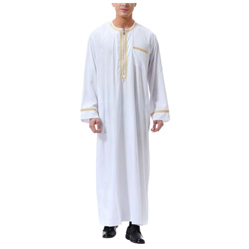 Araber Kostüm, Abaya Herren O-Ausschnitt Kaftan Gebetskleidung - Mittlerer Osten Ethnisch Kandoura Saudi Stil Dishdasha Islamische Kleidung Muslimische Kleider Lange Ärmel Retro Tunika Arabische Kleid von Generisch