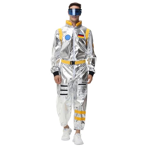 Astronauten Kostüm Damen, Astronaut Kostüm Erwachsene Damen Herren Rollenspiel Raumanzug Space Girl - Metallic Glänzend Jumpsuit Für Faschingskostüme Karneval Fastnacht Kleidung von Generisch