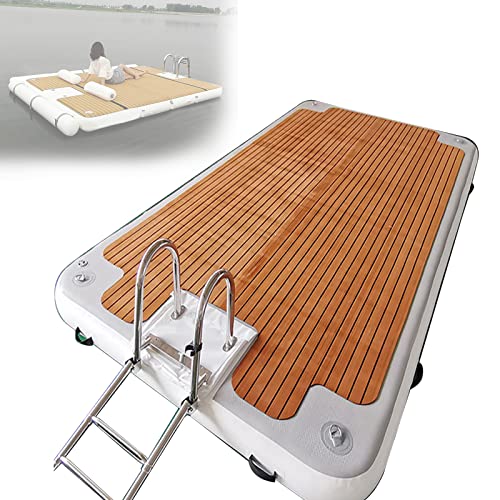 Aufblasbare Dock-Plattform mit Edelstahlleiter für 2 bis 8 Personen, Gymnastikmatte, Wasser-Yogamatte mit rutschfester Oberfläche, großes schwimmendes Kissen, Floßinsel, Luftbett (1,5 x 2,5 m) von Generisch