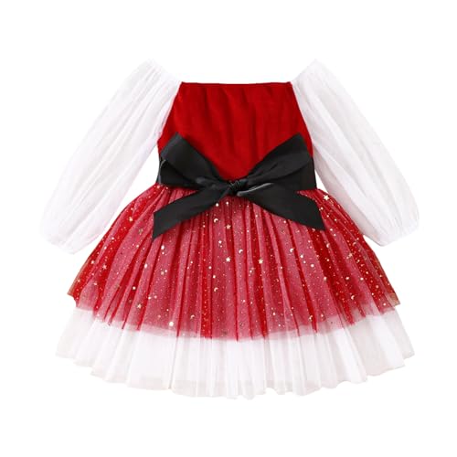 Baby Mädchen Weihnachtskleid Rot A-Linie Winterkleid Winter Kleinkind Festzug Festliches Warm Herbstkleid Weihnachten Langarm Tülkleid Hirsch Rüschen Prinzessin Kleid von Generisch