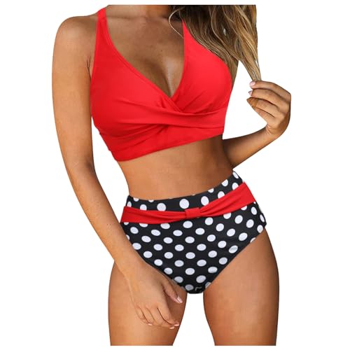 Badeanzüge, Damen Zweiteiliger Badeanzug V Ausschnitt überkreuztes Bikini Bademode Bauchkontrolle Bikini Sets Atmungsaktiver Elastischer Badeanzüge Sexy Comf Badebekleidung von Generisch