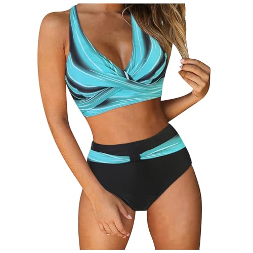 Badeanzug Bauchweg Damen, Damen Zweiteiliger Badeanzug V Ausschnitt überkreuztes Bikini Bademode Bauchkontrolle Bikini Sets Atmungsaktiver Elastischer Badeanzüge Sexy Comf Badebekleidung von Generisch