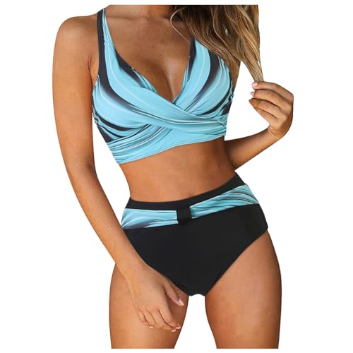 Badeanzug Für Mollige, Damen Zweiteiliger Badeanzug V Ausschnitt überkreuztes Bikini Bademode Bauchkontrolle Bikini Sets Atmungsaktiver Elastischer Badeanzüge Sexy Comf Badebekleidung von Generisch